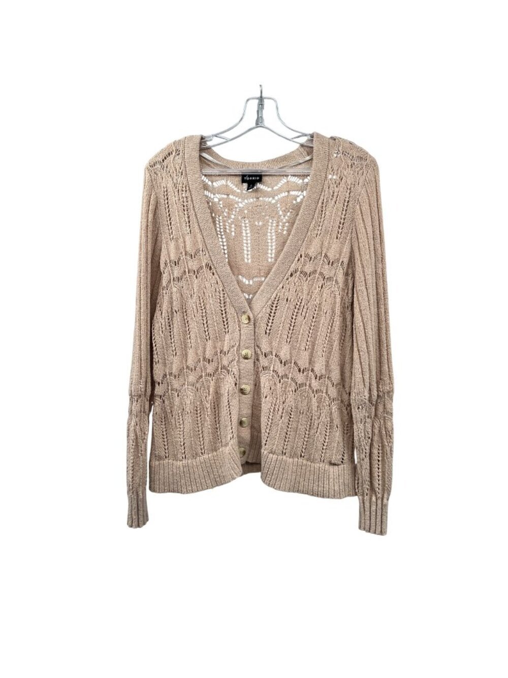 Torrid Womens Open Knit Sheer Cardigan Button Up Beige Size 0